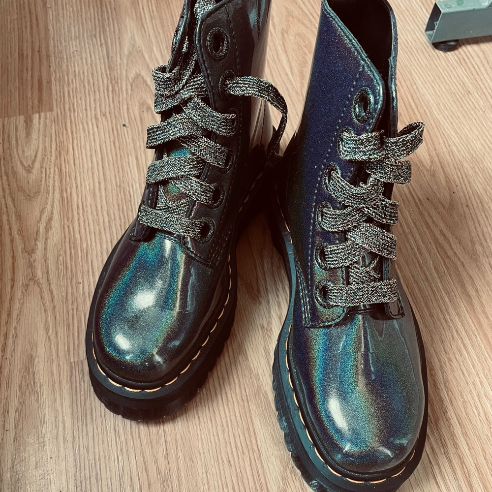 Iridescent Combat Boots with Glitter Laces